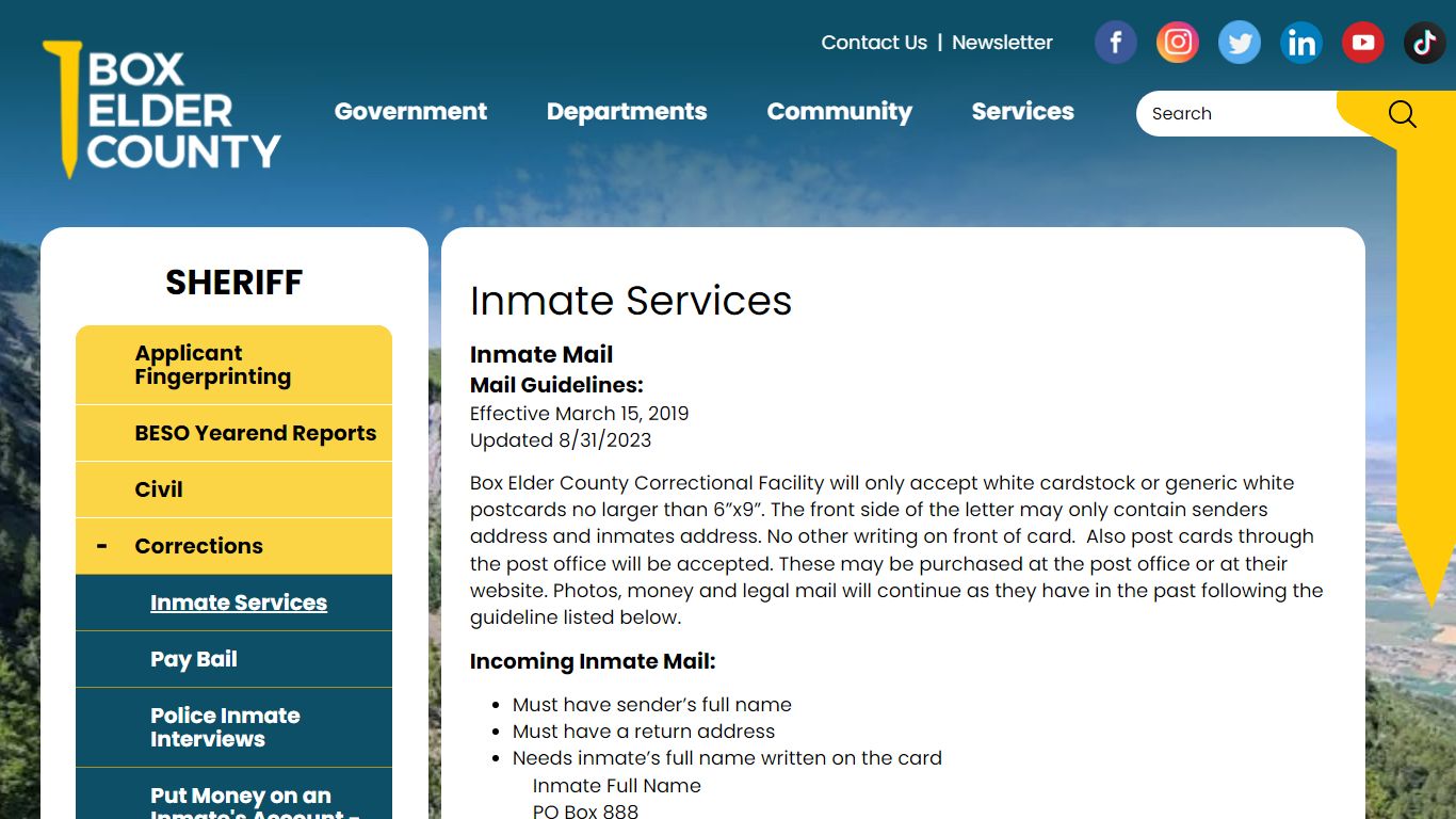 Inmate Services | Box Elder County Utah